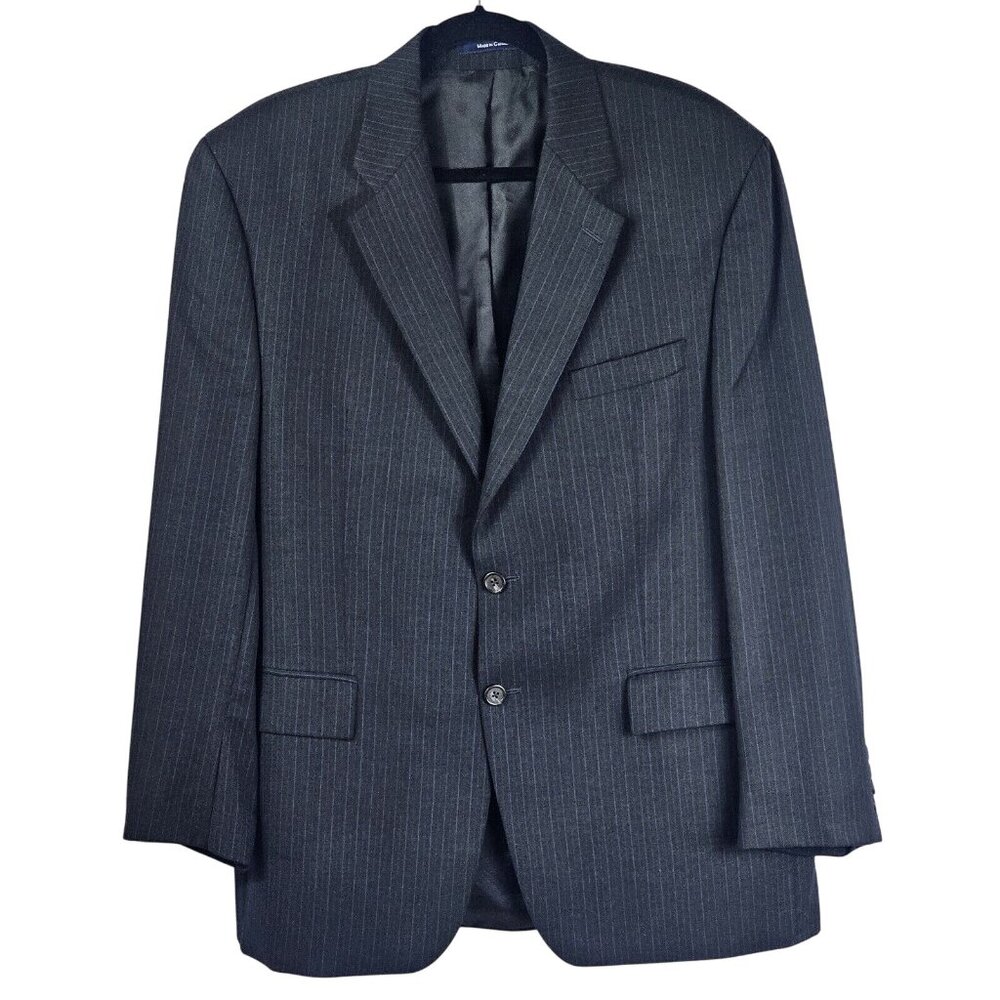 Vintage Lauren Ralph‎ Lauren Wool Cashmere Pinstripe Blazer 44R Gray Ivy Prep